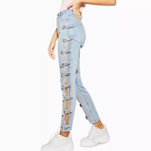 Topshop High Waist Side Silver Buckle Mom Jeans